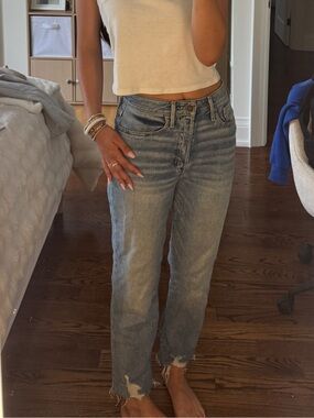 Hollister Light Blue Straight Leg Jeans with Frayed Hem